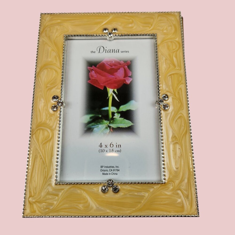 Pair Diana Series 4x6 Photo Frames Marbled Faux Diamonds Pearls Contemporary - Picture 2 of 13